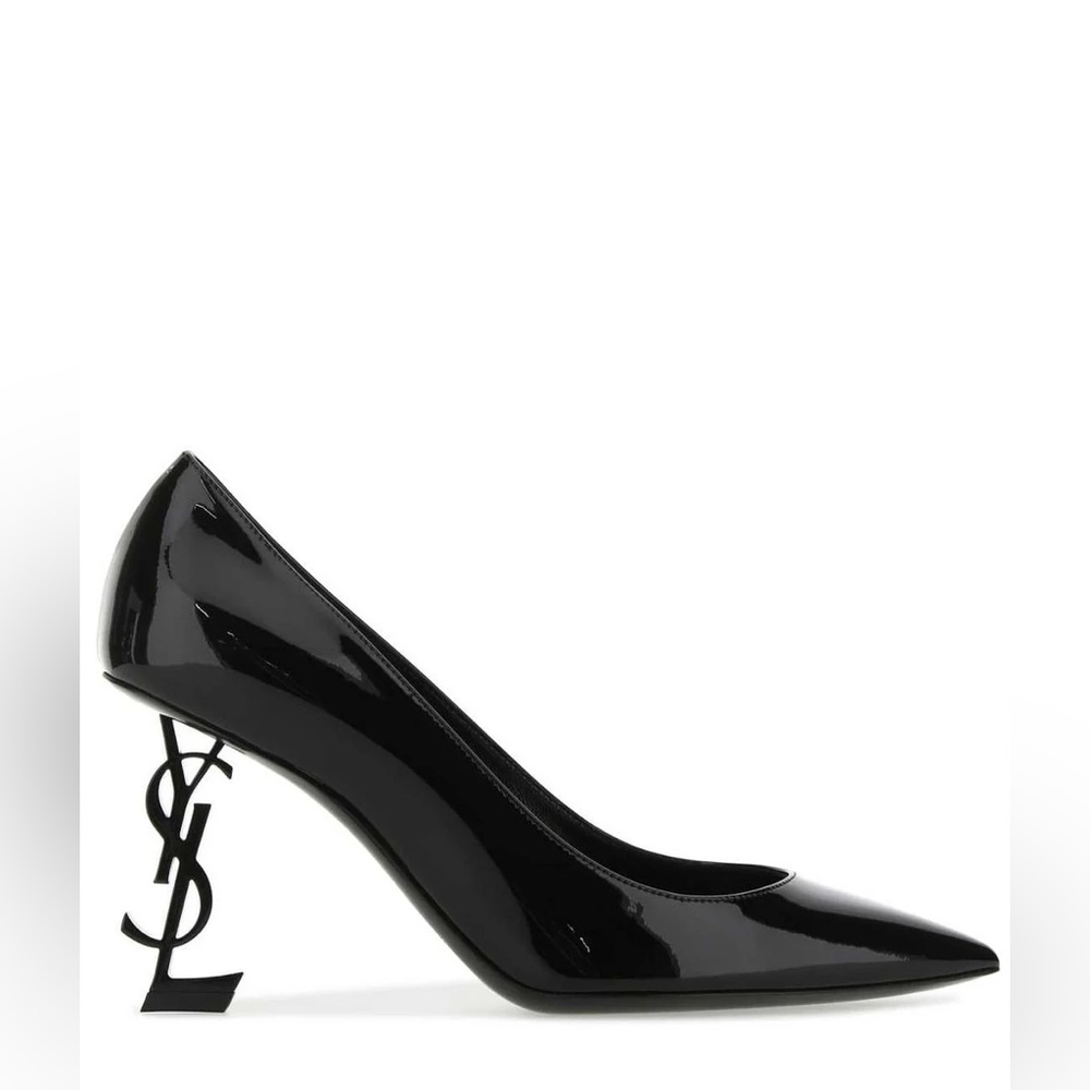 Saint Laurent Opyum Pumps in Black Patent Leather Logo Heel Pointed Toe NWT 37 - Picture 11 of 13